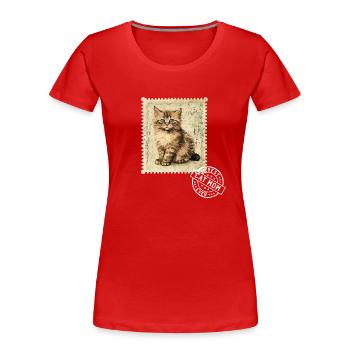 Katzen-Mama Katze Katzenstempel Katzenmütter - Frauen Premium Bio T-Shirt - Rot - Vorne - Mia (176cm)