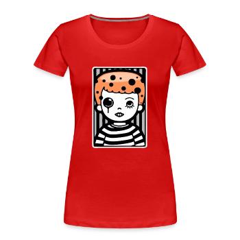 Roter Haar Cartoon Kunst Junge in Streifen - Frauen Premium Bio T-Shirt - Rot - Vorne - Mia (176cm)