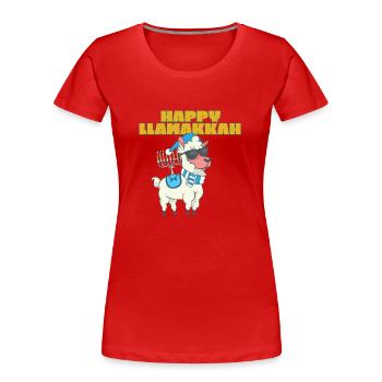 Happy Llamakkah Hanukkah Jewish Chrismukkah Llama - Frauen Premium Bio T-Shirt - Rot - Vorne - Mia (176cm)