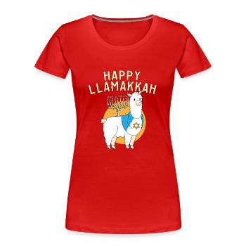 Jewish Hanukkah Happy Llamakkah Chrismukkah Llama - Frauen Premium Bio T-Shirt - Rot - Vorne - Mia (176cm)