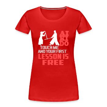 Aikido Aikido First Lesson Is Free - Women's Premium Organic T-Shirt - red - Front - Mia (176cm)