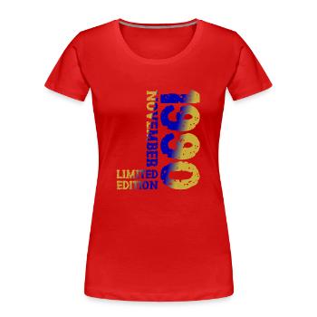 1990 novembre édition limitée 33e anniversaire décoration - T-shirt bio Premium Femme - rouge - Devant - Mia (176cm)
