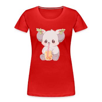 Kawaii Koala Boissons Boba Bubble Tea Chibi - T-shirt bio Premium Femme - rouge - Devant - Mia (176cm)
