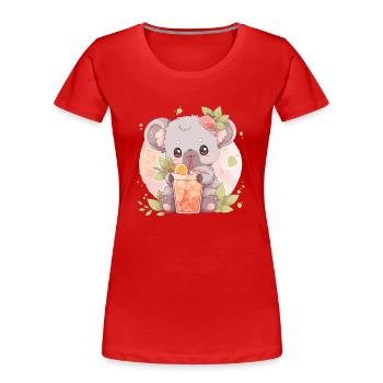 Kawaii Koala Boissons Boba Bubble Tea Chibi - T-shirt bio Premium Femme - rouge - Devant - Mia (176cm)