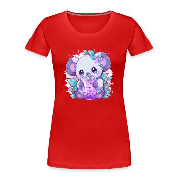 Kawaii Koala Boissons Boba Bubble Tea Chibi - T-shirt bio Premium Femme - rouge - Devant - Mia (176cm)