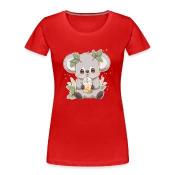 Kawaii Koala Boissons Boba Bubble Tea Chibi - T-shirt bio Premium Femme - rouge - Devant - Mia (176cm)