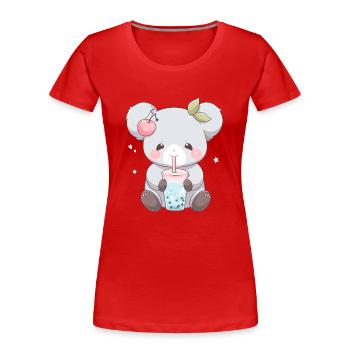 Kawaii Koala Boissons Boba Bubble Tea Chibi - T-shirt bio Premium Femme - rouge - Devant - Mia (176cm)