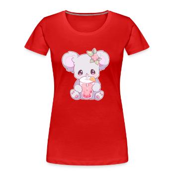 Kawaii Koala Boissons Boba Bubble Tea Chibi - T-shirt bio Premium Femme - rouge - Devant - Mia (176cm)