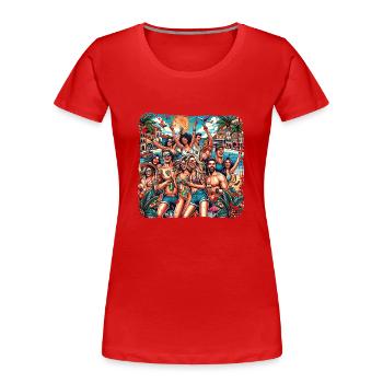 Plaisirs d’été sur la plage à Majorque - T-shirt bio Premium Femme - rouge - Devant - Mia (176cm)