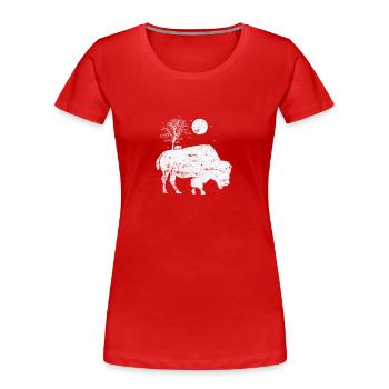 Bison und Mondlicht Tier - Frauen Premium Bio T-Shirt - Rot - Vorne - Mia (176cm)