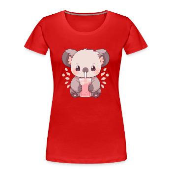 Kawaii Koala Boissons Boba Bubble Tea Chibi - T-shirt bio Premium Femme - rouge - Devant - Mia (176cm)