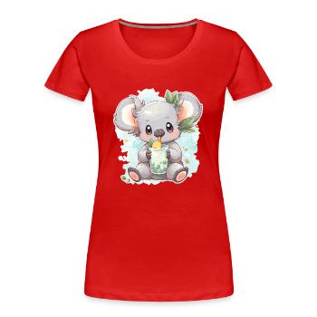 Kawaii Koala Boissons Boba Bubble Tea Chibi - T-shirt bio Premium Femme - rouge - Devant - Mia (176cm)