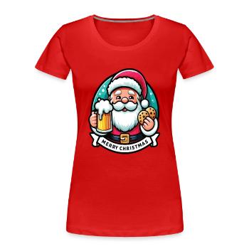 Père Noël avec bières et biscuits - T-shirt bio Premium Femme - rouge - Devant - Mia (176cm)