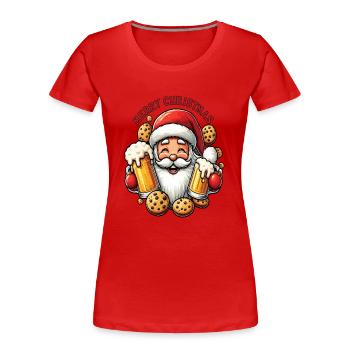 Père Noël avec bières et biscuits - T-shirt bio Premium Femme - rouge - Devant - Mia (176cm)