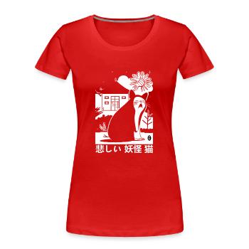 Le triste chat japonais Yokai - T-shirt bio Premium Femme - rouge - Devant - Mia (176cm)
