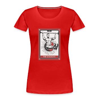 Carte de Tarot de Calisthénie Le Magicien - T-shirt bio Premium Femme - rouge - Devant - Mia (176cm)