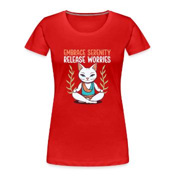 Yoga, Pleine conscience, Pratique, Méditation, Manifestation - T-shirt bio Premium Femme - rouge - Devant - Mia (176cm)