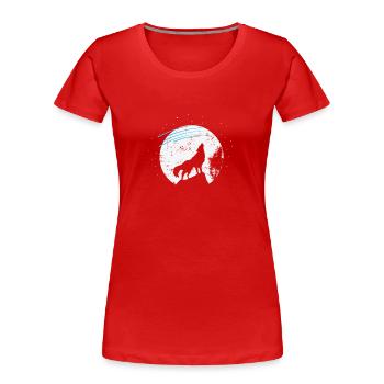 Sternschnuppen vor Mondschein und Wolf - Frauen Premium Bio T-Shirt - Rot - Vorne - Mia (176cm)