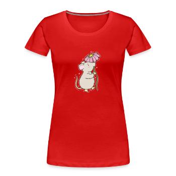 Maus mit Blume Natur Käse Haustier - Frauen Premium Bio T-Shirt - Rot - Vorne - Mia (176cm)