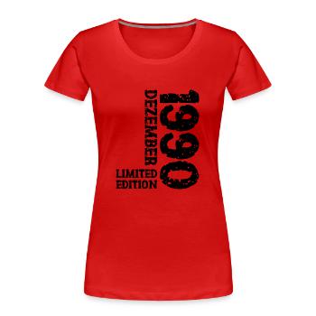 1990 décembre édition limitée 33e anniversaire décoration - T-shirt bio Premium Femme - rouge - Devant - Mia (176cm)