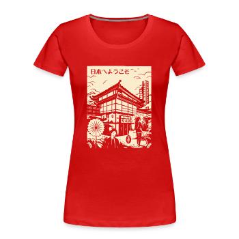 Willkommen in Japan: Szene aus japanischem Edo - Frauen Premium Bio T-Shirt - Rot - Vorne - Mia (176cm)