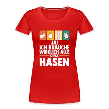 Kaninchen Hase - Frauen Premium Bio T-Shirt - Rot - Vorne - Mia (176cm)