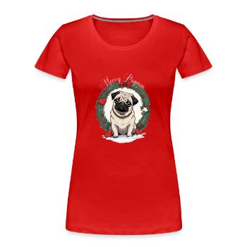 Merry Pugging Christmas Dog Santa Pug Xmas Merry - Frauen Premium Bio T-Shirt - Rot - Vorne - Mia (176cm)