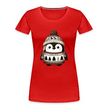 Cozy Penguin Cabincore Aesthetic Apparel - Women's Premium Organic T-Shirt - red - Front - Mia (176cm)