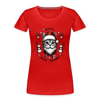 Cat as Santa Claus, Meowy Christmas - Women's Premium Organic T-Shirt - red - Front - Mia (176cm)