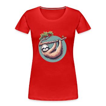 Sérénité de paresseux détendu à l’arbre - T-shirt bio Premium Femme - rouge - Devant - Mia (176cm)
