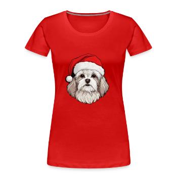 Malteser Hund Weihnachten Kopf - Frauen Premium Bio T-Shirt - Rot - Vorne - Mia (176cm)