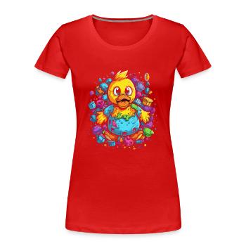 Der trashige glückliche Spielzeug Entchen - Frauen Premium Bio T-Shirt - Rot - Vorne - Mia (176cm)