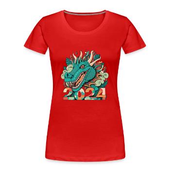 FROHES NEUES JAHR DRACHE 2024 - Frauen Premium Bio T-Shirt - Rot - Vorne - Mia (176cm)