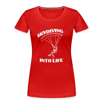 Fallschirmsprung ins Leben - Frauen Premium Bio T-Shirt - Rot - Vorne - Mia (176cm)