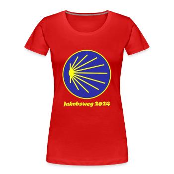 Jakobsweg 2024 Pilgermuschel - Frauen Premium Bio T-Shirt - Rot - Vorne - Mia (176cm)