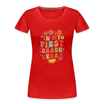 In meiner ersten Klasse Ära 1. Klasse Groovy Vintage - Frauen Premium Bio T-Shirt - Rot - Vorne - Mia (176cm)
