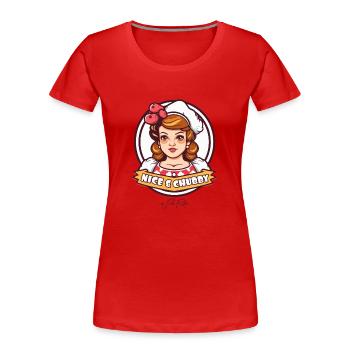 falsches Fast Food Logo, Nett und mollig - Frauen Premium Bio T-Shirt - Rot - Vorne - Mia (176cm)