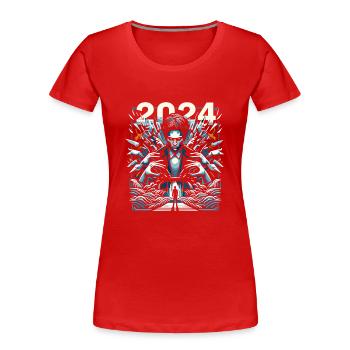 2024 - Frauen Premium Bio T-Shirt - Rot - Vorne - Mia (176cm)
