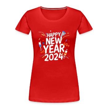 Frohes Neues Jahr Silvester 2024 - Frauen Premium Bio T-Shirt - Rot - Vorne - Mia (176cm)