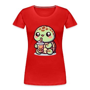 Kawaii Turtle Bubble Tea Lover Cute Sea Turtle - Women's Premium Organic T-Shirt - red - Front - Mia (176cm)