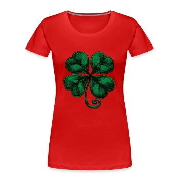 Grünes vierblättriges Kleeblatt - Frauen Premium Bio T-Shirt - Rot - Vorne - Mia (176cm)