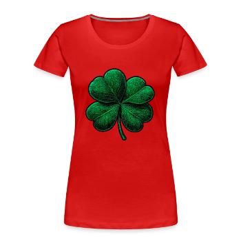 Grünes vierblättriges Kleeblatt - Frauen Premium Bio T-Shirt - Rot - Vorne - Mia (176cm)