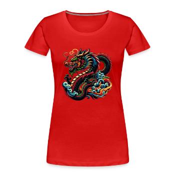 Farbenfrohes künstlerisches Design des chinesischen Drachen - Frauen Premium Bio T-Shirt - Rot - Vorne - Mia (176cm)