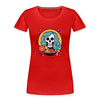 Vegetarischer Hippie Schädel Totenkopf - Frauen Premium Bio T-Shirt - Rot - Vorne - Mia (176cm)