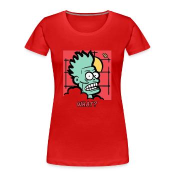 Zombie asks: What? - Women's Premium Organic T-Shirt - red - Front - Mia (176cm)