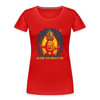 Bienvenue dans le donjon de la douleur : l’ananas - T-shirt bio Premium Femme - rouge - Devant - Mia (176cm)
