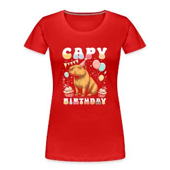 Capy Birthday - Frauen Premium Bio T-Shirt - Rot - Vorne - Mia (176cm)