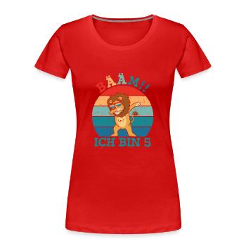 Bääm I'm 5 Leo - Women's Premium Organic T-Shirt - red - Front - Mia (176cm)