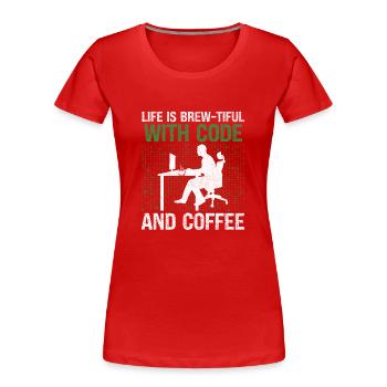 Café Codage Programmeur Codeur Développeur Nerd Coff - T-shirt bio Premium Femme - rouge - Devant - Mia (176cm)