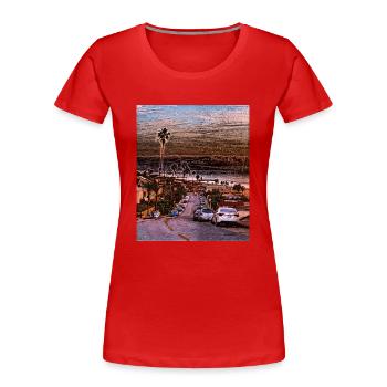 Manhattan Beach, USA - Women's Premium Organic T-Shirt - red - Front - Mia (176cm)